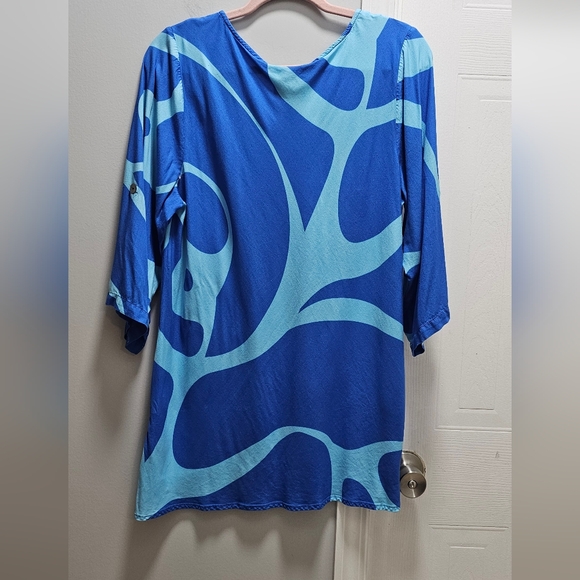 Escapada Blue Abstract Print Rayon Tunic Top XL - Picture 4 of 6